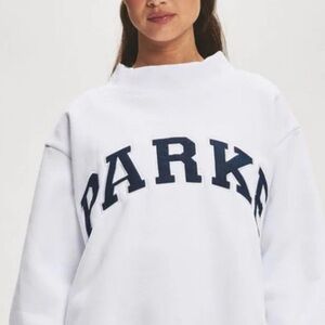 Parker White Sweatshirt with Navy Lettering